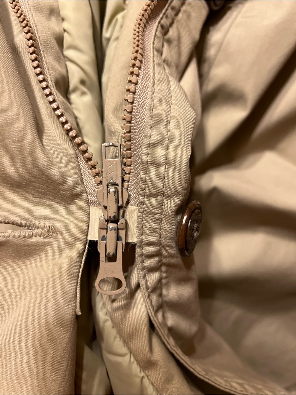 EDDIE BAUER Goose Down Long Trench Puff Jacket Removable Fox Fur Trim Size M-L - Picture 5 of 14